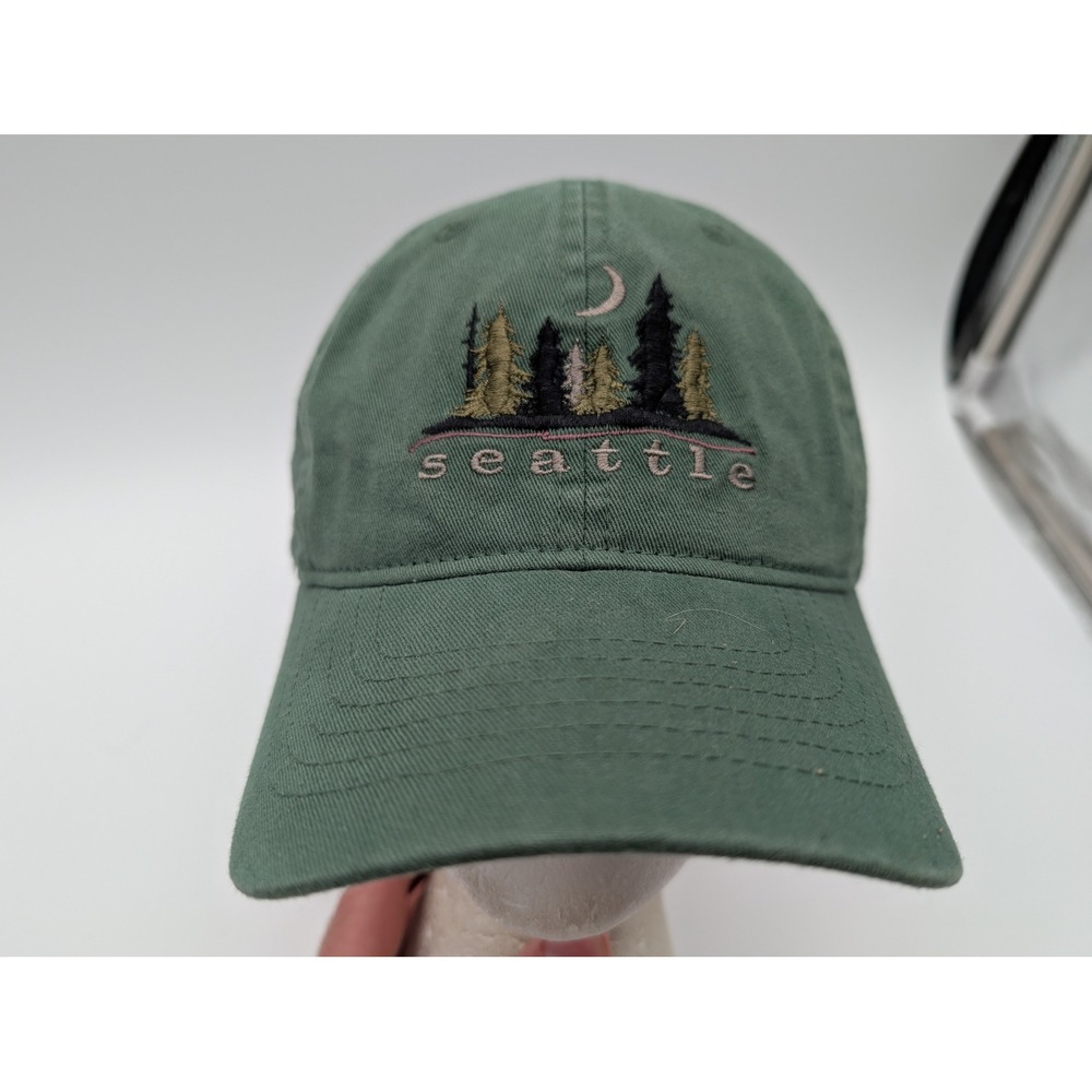 Zephyr Seattle Hat Mens Olive Green Cotton Embroidered Trees Moon Baseball Cap